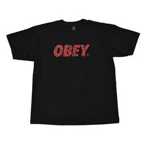 OBEY Floral Paisley Box Logo T-Shirt Black XL Streetwear Graphic Shepard Fairey